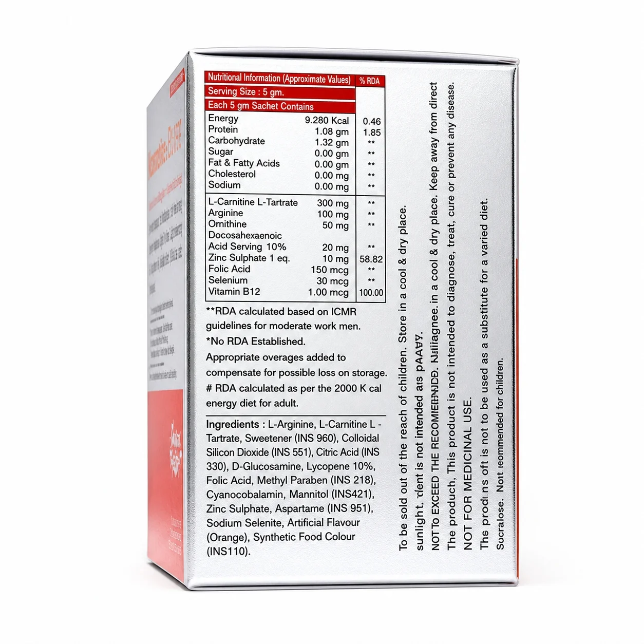 Sperm MAXX Sachets Box Back View – Manufacturing Details